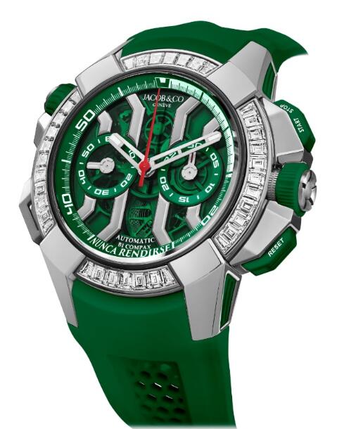 Review Jacob & Co Epic X Chrono Titanium Baguette Diamonds Green EC423.23.BD.UA.ABRUA Replica watch - Click Image to Close